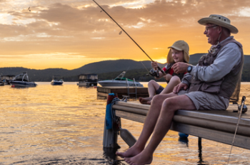Grandpa and kid fishing